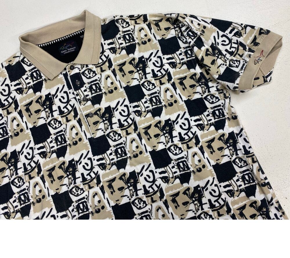 VTG 90s RETRO Greg Norman abstract geometric graphic cotton polo golf shirt XXL